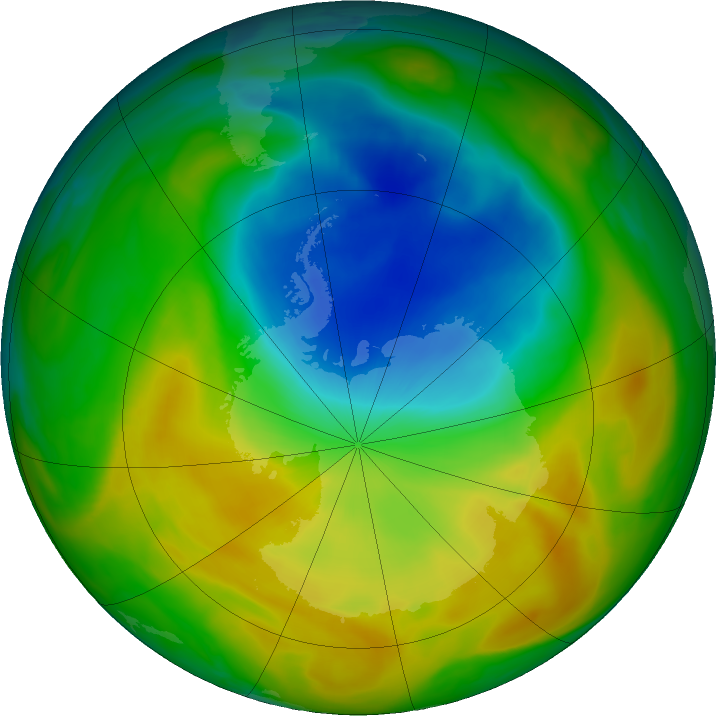 Antarctic ozone map for 03 November 2019